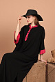 Viskon Kumaş Sırtı Palmiye Nakışlı Garnili Kadın Elbise-Siyah