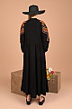 Viskon Kumaş Hakim Yaka Renkli Nakışlı Kadın Elbise-Siyah