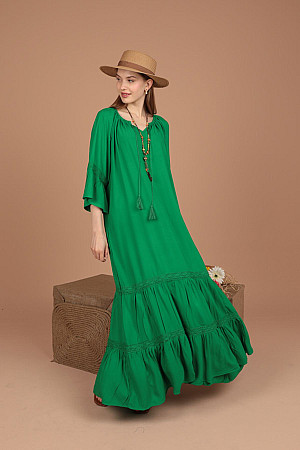 Viskon Kumaş Dnatel Espirili Kadın Elbise-Yeşil