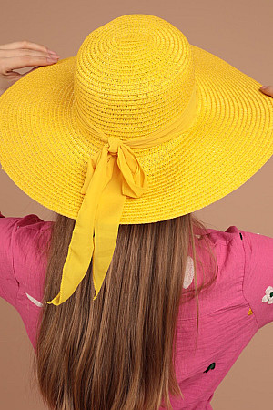 Hasır Fiyonk Detaylı Kadın Şapka-Sarı