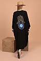 Viskon Kumaş Sırtı Nakışlı Kadın Elbise-Siyah