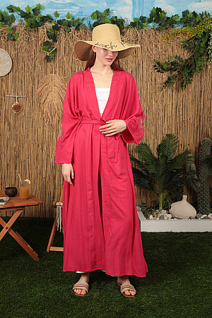Viscose Fabric Bright Embroidery Women&#39;s Kimono-Fuchsia