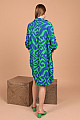 Viskon Kumaş Zebra Desen Kadın Gömlek Elbise-Yeşil