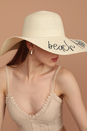 Hasır Beach Please Yazılı Kadın Şapka-Ekru