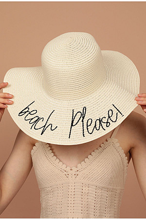Hasır Beach Please Yazılı Kadın Şapka-Ekru