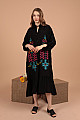 Viskon Kumaş Renkli Nakış Kadın Elbise-Siyah