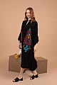 Viskon Kumaş Renkli Nakış Kadın Elbise-Siyah