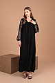 Viskon Kumaş Kolları Dantel Yıldız Nakışlı Kadın Elbise-Siyah