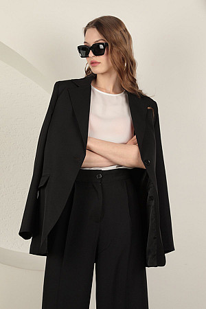 Atlas Kumaş Kadın Oversize Ceket-Siyah
