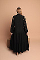 Viskon Kumaş Ön Robası Nakışlı Kadın Elbise-Siyah