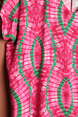 Viskon Kumaş Batik Desen Kadın Basıc Elbise-Fuşya