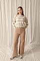 Denim Kumaş Wide Leg Kot Bej Pantolon