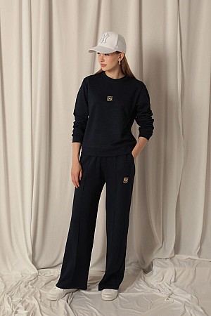 Modal Fabric Metal Accessory Women&#39;s Navy Blue Suit