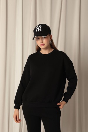Three Thread Zero Collar Grass Women&#39;s Black Sweater
