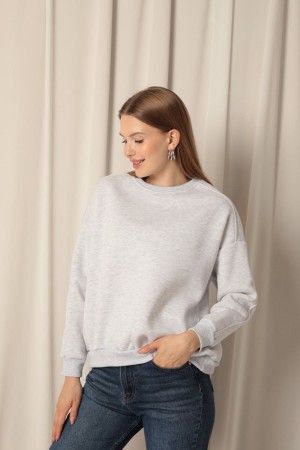 Three Thread Zero Collar Grass Women&#39;s Gray Sweater