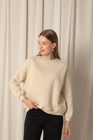 Three Thread Zero Collar Grass Women&#39;s Beige Sweater