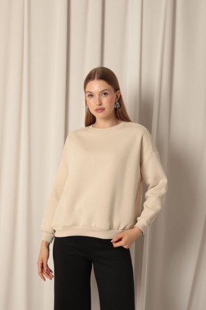 Three Thread Zero Collar Grass Women&#39;s Beige Sweater