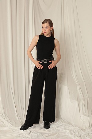 Tencel Fabric Woven Women&#39;s Black Trousers