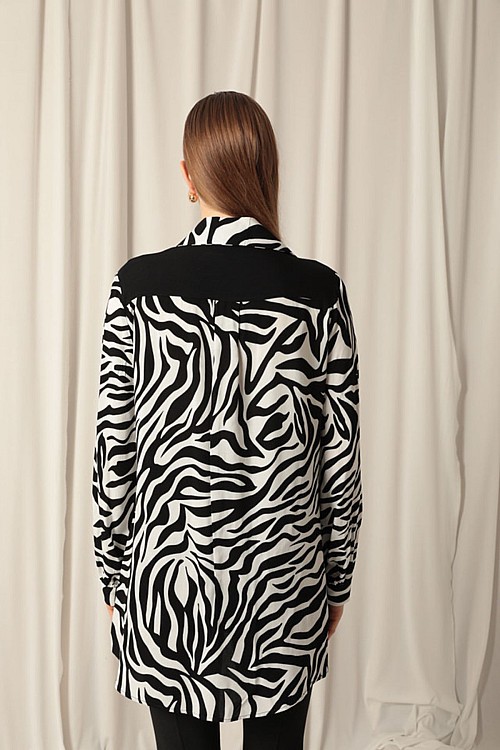 Viskon Kumaş Yelekli Kadın Zebra Gömlek