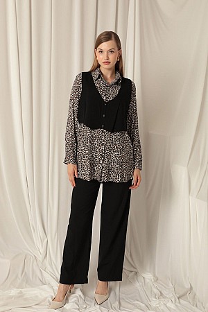 Women&#39;s Crisp Leopard Shirt with Viscose Fabric Vest