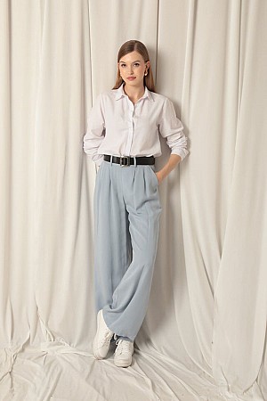 Tencel Fabric Woven Women&#39;s Baby Blue Trousers
