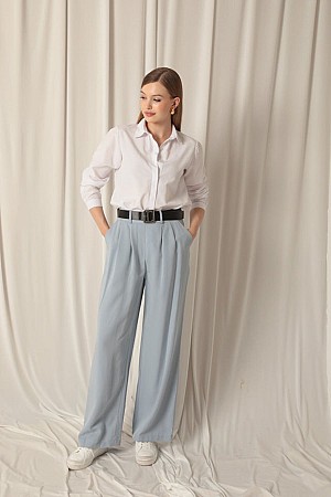 Tencel Fabric Woven Women&#39;s Baby Blue Trousers