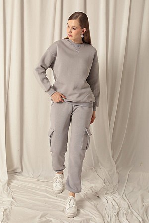 Three Thread Elastic Women&#39;s Dark Gray Tracksuit