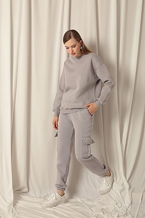 Three Thread Elastic Women&#39;s Dark Gray Tracksuit