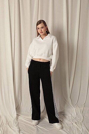 Three Thread Placket Collar Short Women&#39;s Ecru Sweater