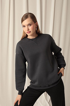 Three Thread Cardigan Zero Collar Women&#39;s Anthracite Sweat