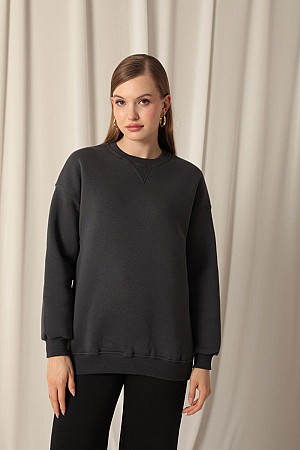 Three Thread Cardigan Zero Collar Women&#39;s Anthracite Sweat