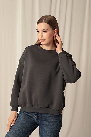 Three Thread Zero Collar Grass Women&#39;s Anthracite Sweat