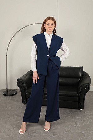 Polyviscon Fabric Women&#39;s Trousers-Navy Blue