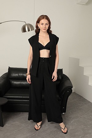 Polyviscon Fabric Women&#39;s Trousers-Black