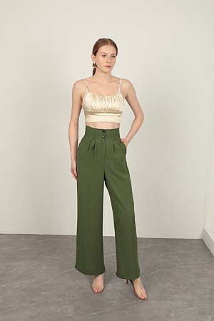 Polyviscon Fabric Women&#39;s Trousers-Khaki