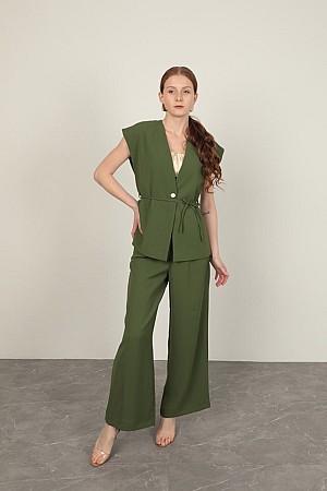 Polyviscon Fabric Women&#39;s Trousers-Khaki