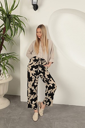 Viscose Fabric Patterned Trousers-Black