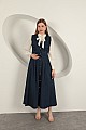 Denim Kumaş Yelekli Takım-Koyu Mavi