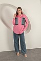 Poplin Kumaş Kot Garnili Pembe Kadın Gömlek