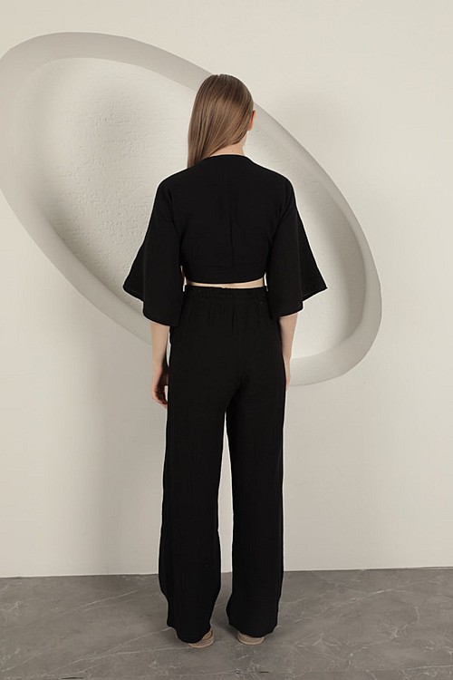 Müslin Kumaş Kimono-Siyah