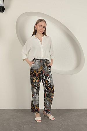 Viscose Fabric Wide Women&#39;s Trousers-Black