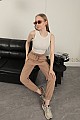 Gabardin Kumaş Paçası Lastikli Kadın Pantolon-Camel