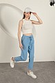 Gabardin Kumaş Püsküllü Kadın Pantolon-Mavi