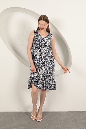 Viscose Patterned Dress-Navy Blue