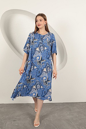 Viscose Shawl Patterned Dress-Sax