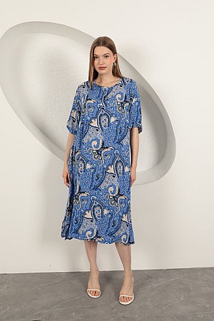 Viscose Shawl Patterned Dress-Sax