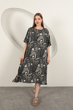 Viscose Shawl Patterned Dress-Black