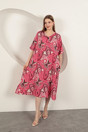 Viscose Shawl Patterned Dress-Fuchsia