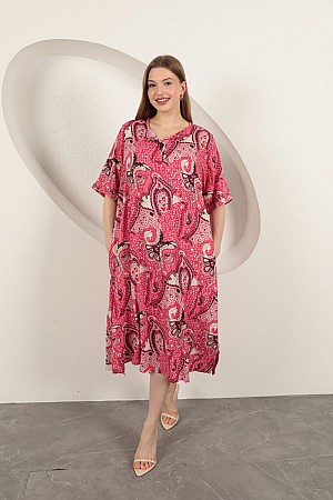 Viscose Shawl Patterned Dress-Fuchsia