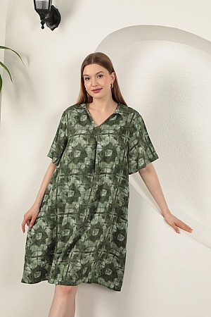 Viscose Patterned Dress-Khaki